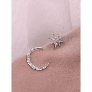 BOHO SILVER DIAMOND MOON AND STAR STUD EARRINGS